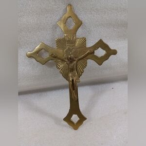 Vintage Solid Brass Cast Wall Hanging Crucifix Cross India